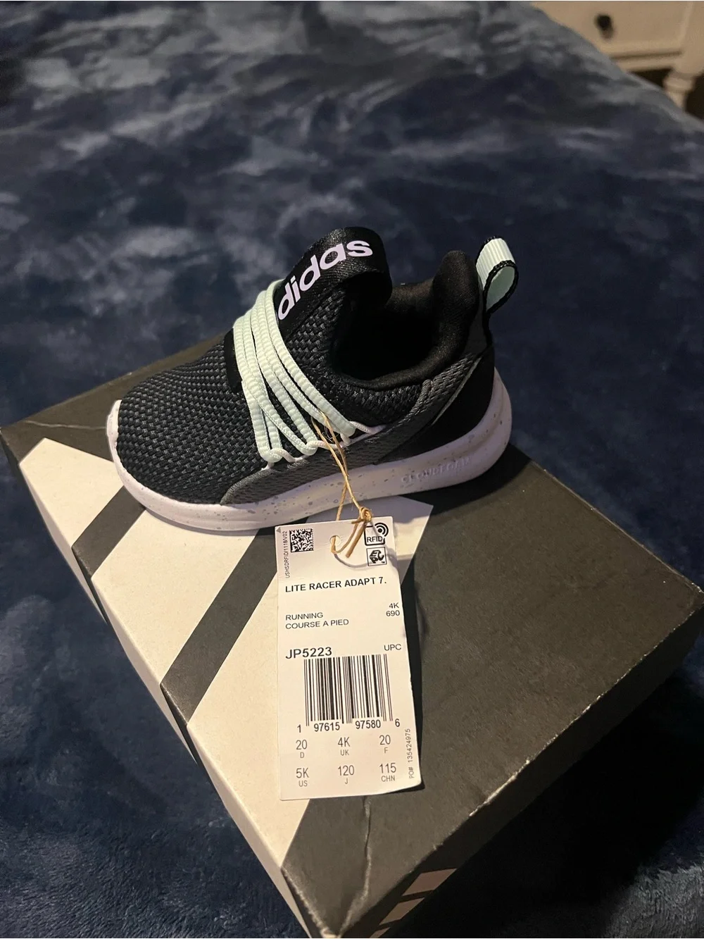 adidas Kids Black and Mint Slip-On Sneaker